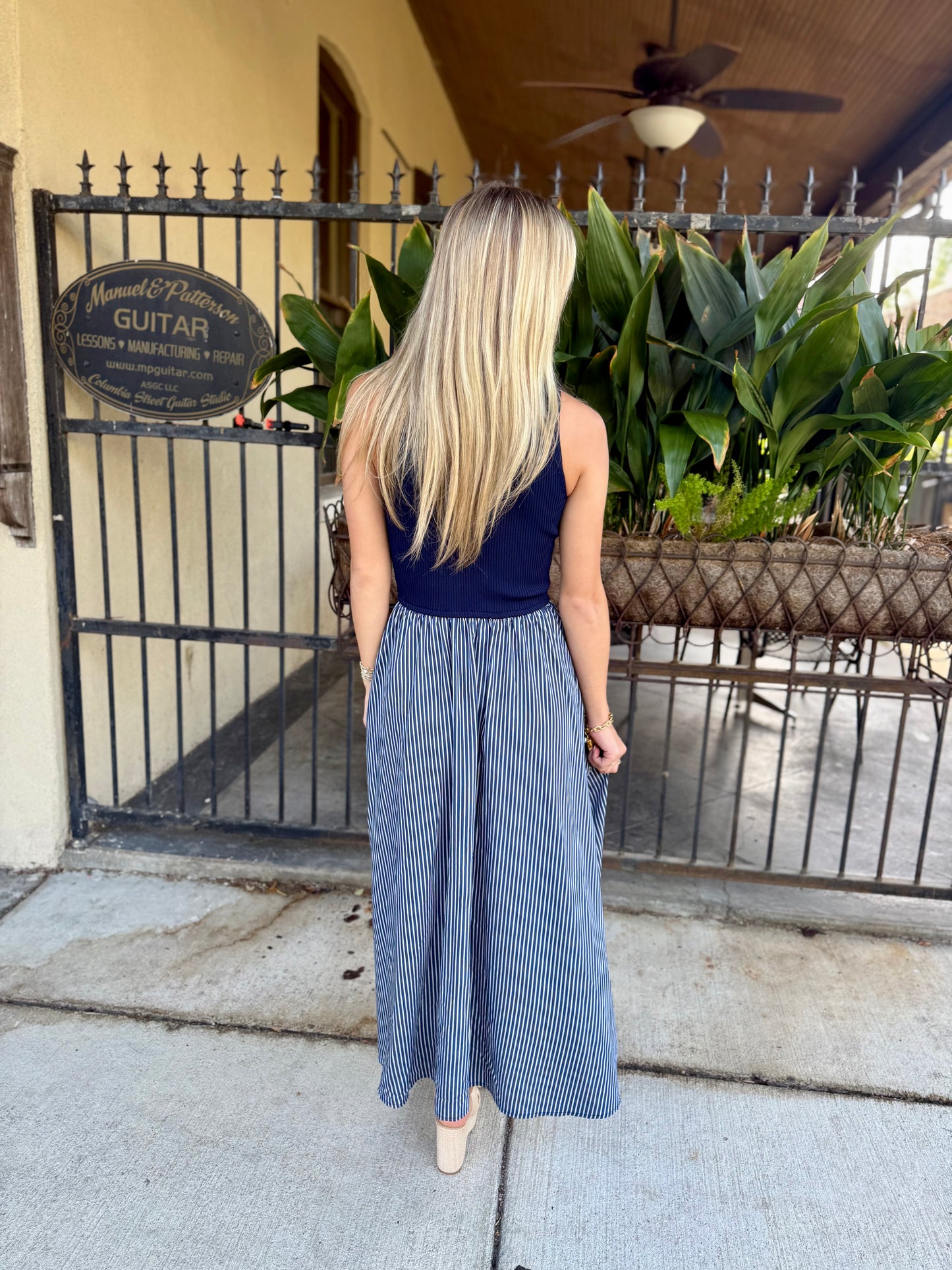 Hunter Maxi Mock Neck- Navy/White Stripe