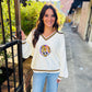 LSU V Neck Mascot Sweater- White
