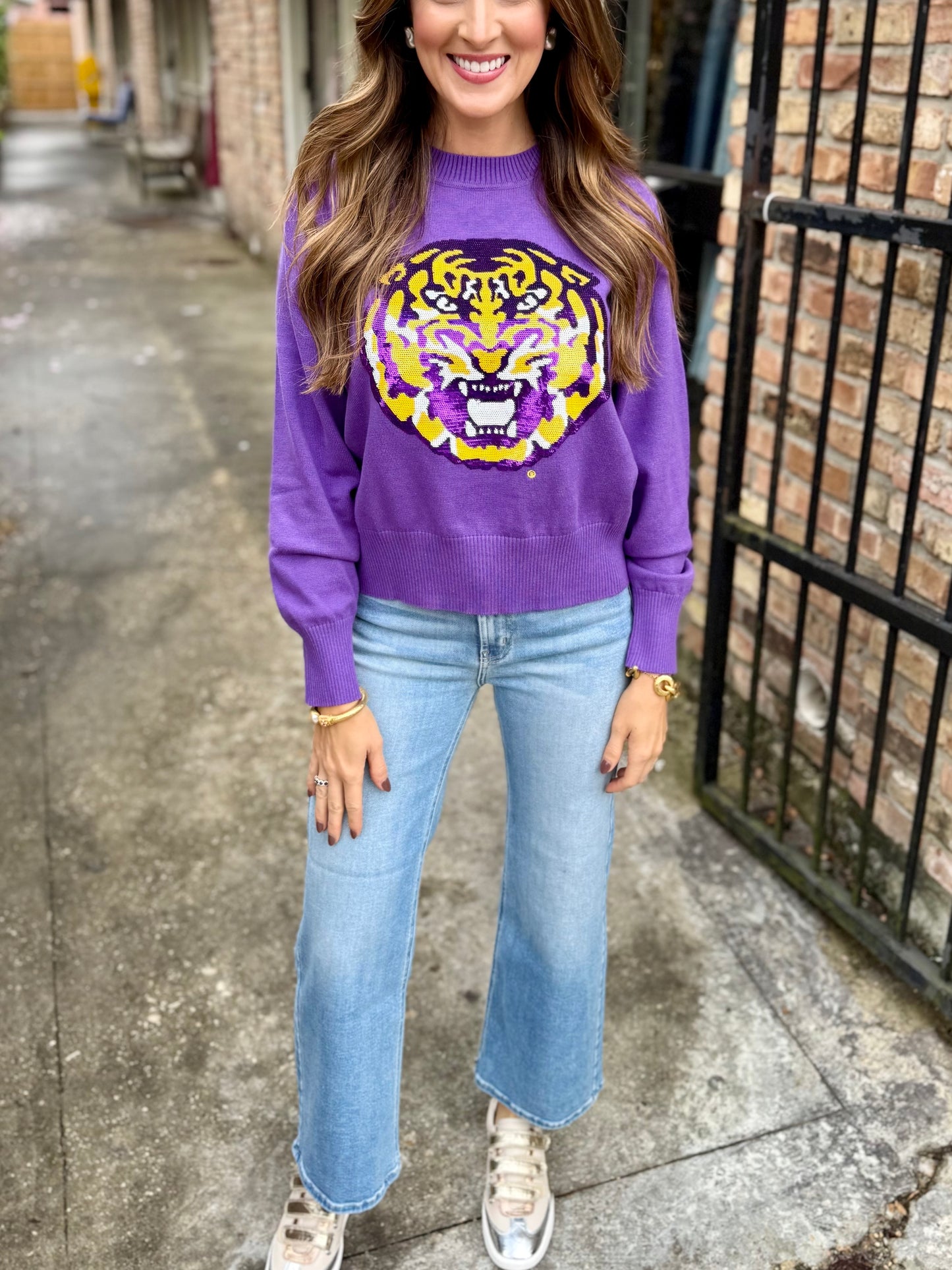 LSU Classic Sequin Sweater- Purple