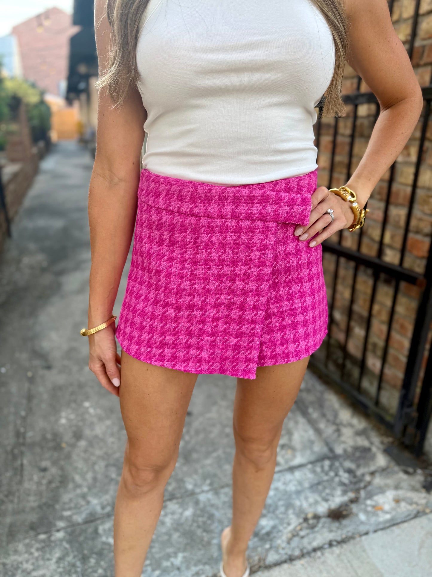 Take Care Skort- Pink Tweed