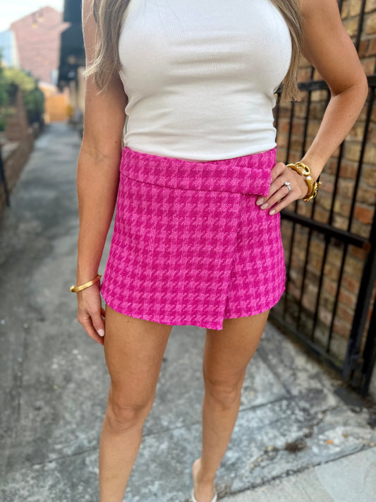Take Care Skort- Pink Tweed