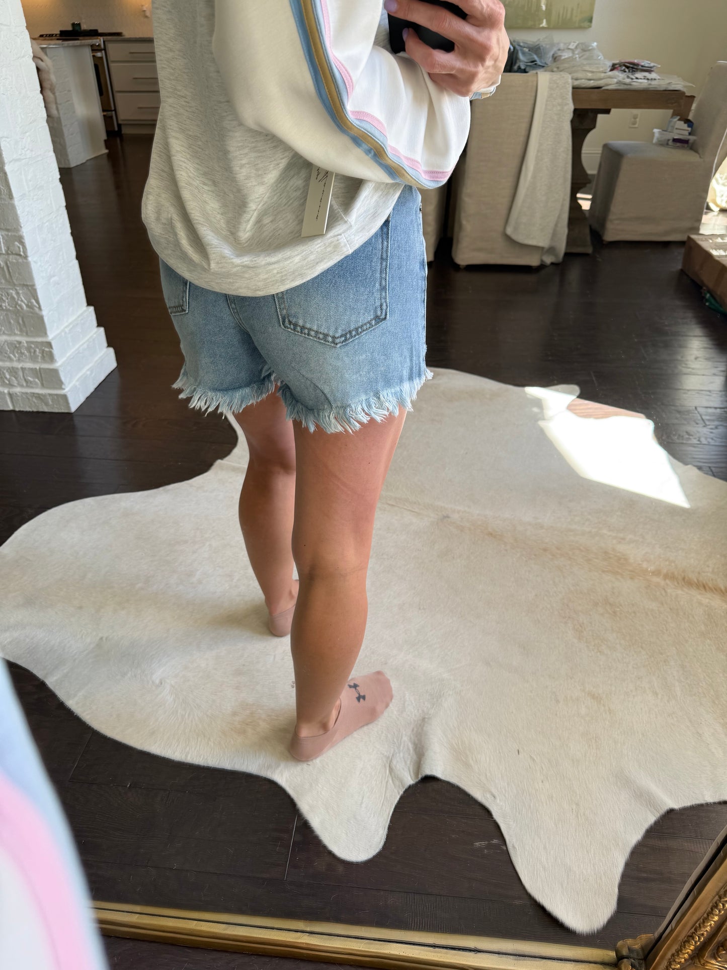 Boxy Denim Shorts- Med Blue