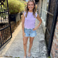 Hud Scalloped Top- Lavender/White