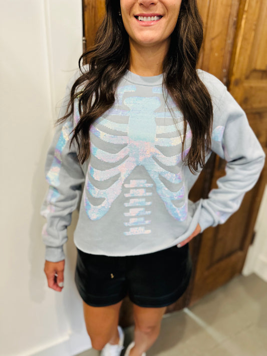 Tonal Skeleton Sweatshirt- Dusty Blue