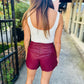 Susan High Waisted Faux Leather Shorts- Burgundy