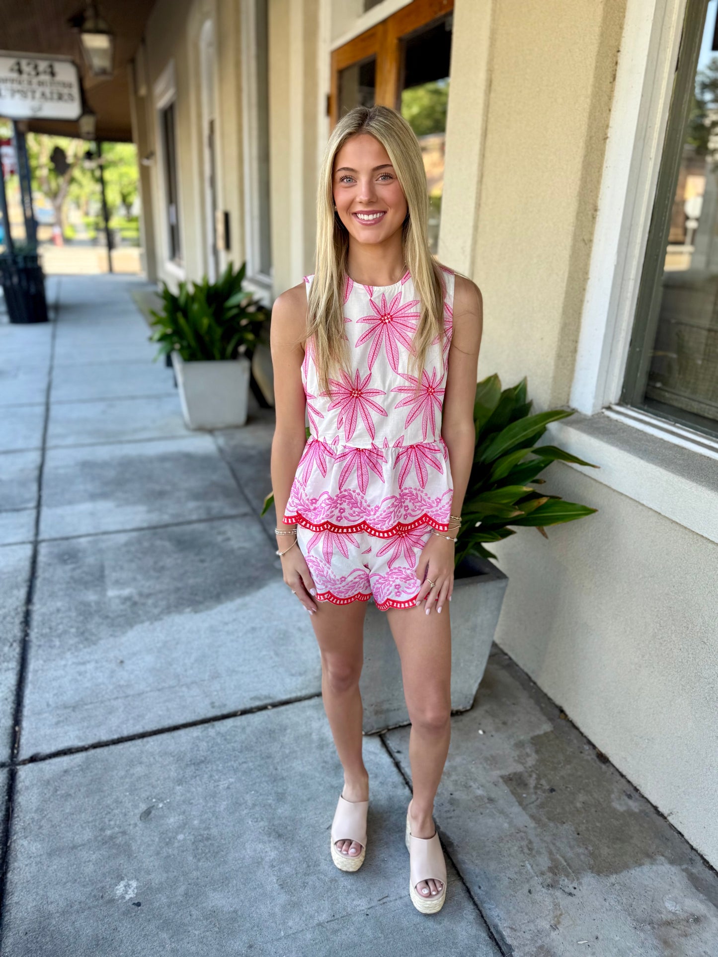 Becky Embroidery Peplum Top- Pink