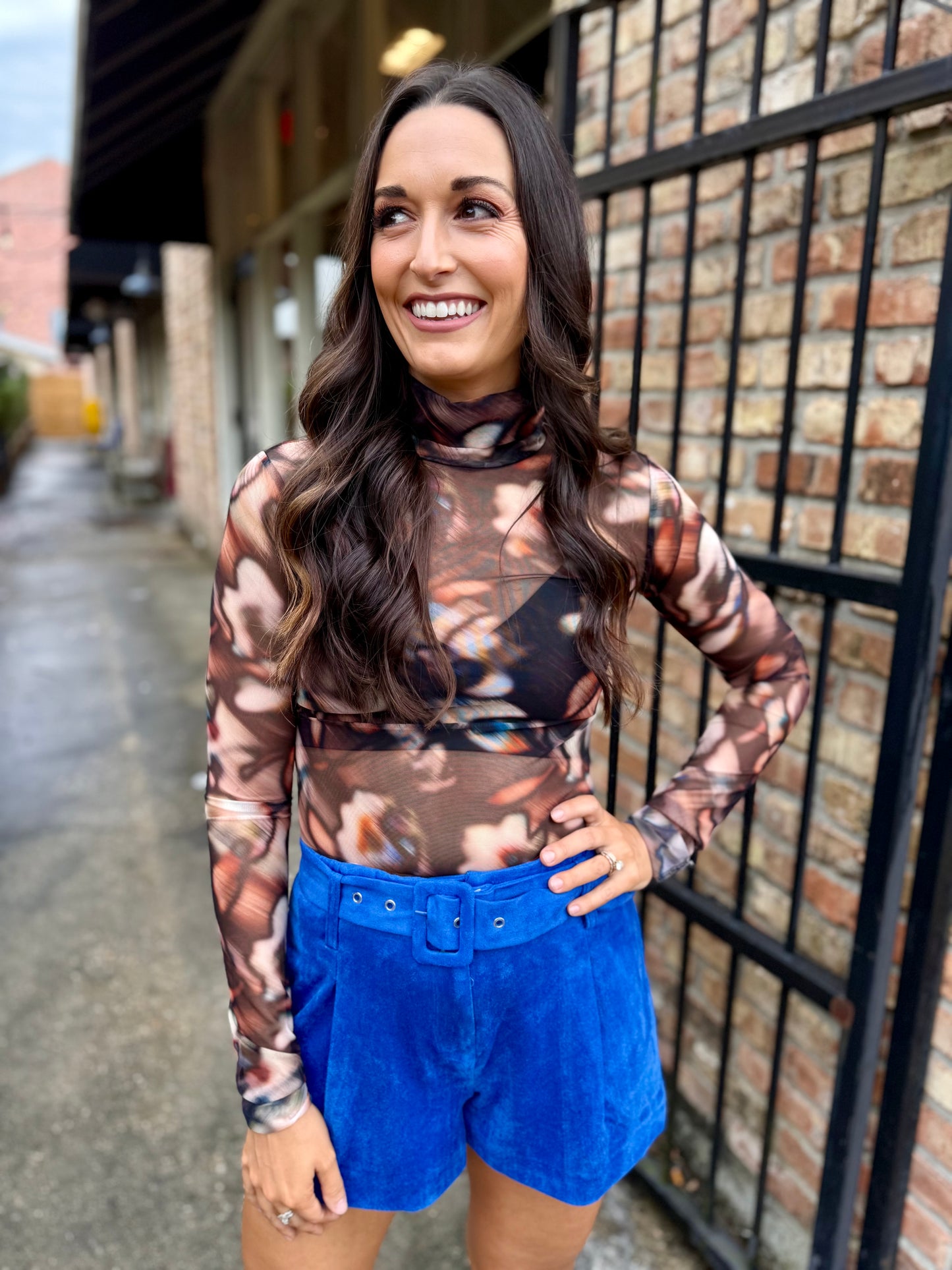 Clare Mesh Top- Brown/Blk