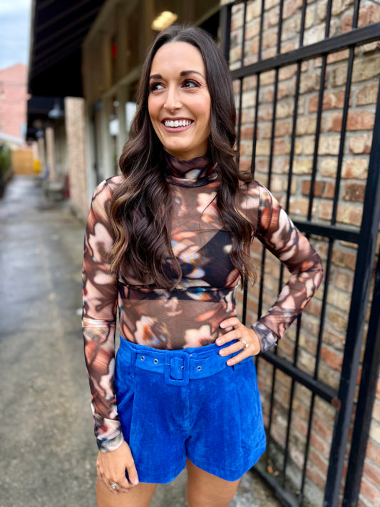 Clare Mesh Top- Brown/Blk