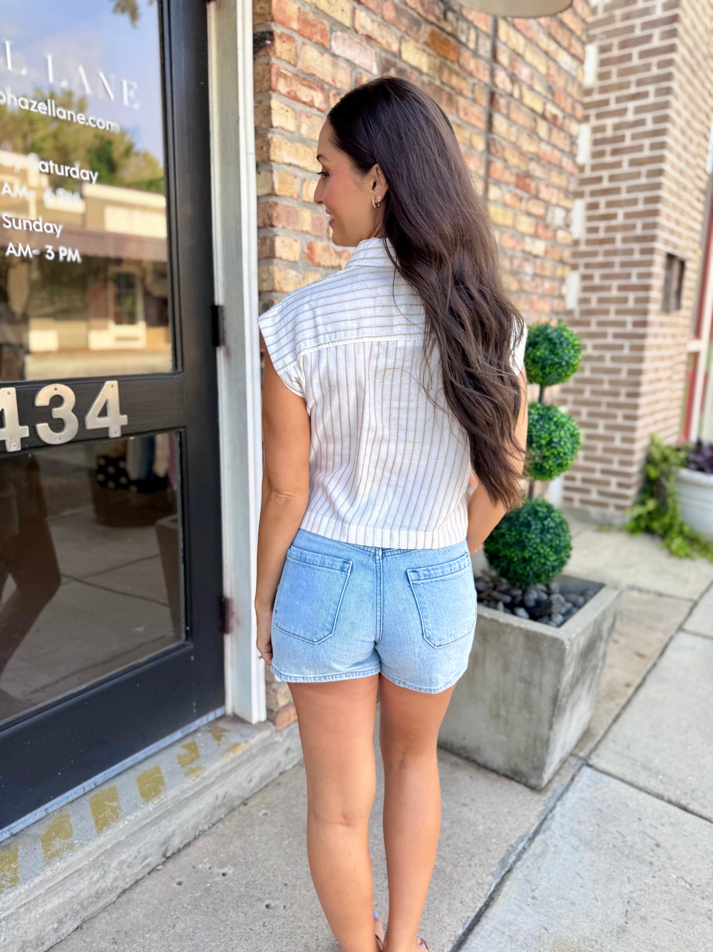Barry Striped Button Up Top- Taupe