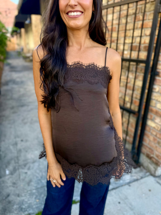 Z Supply Roselle Lace Cami-Cocoa Bean