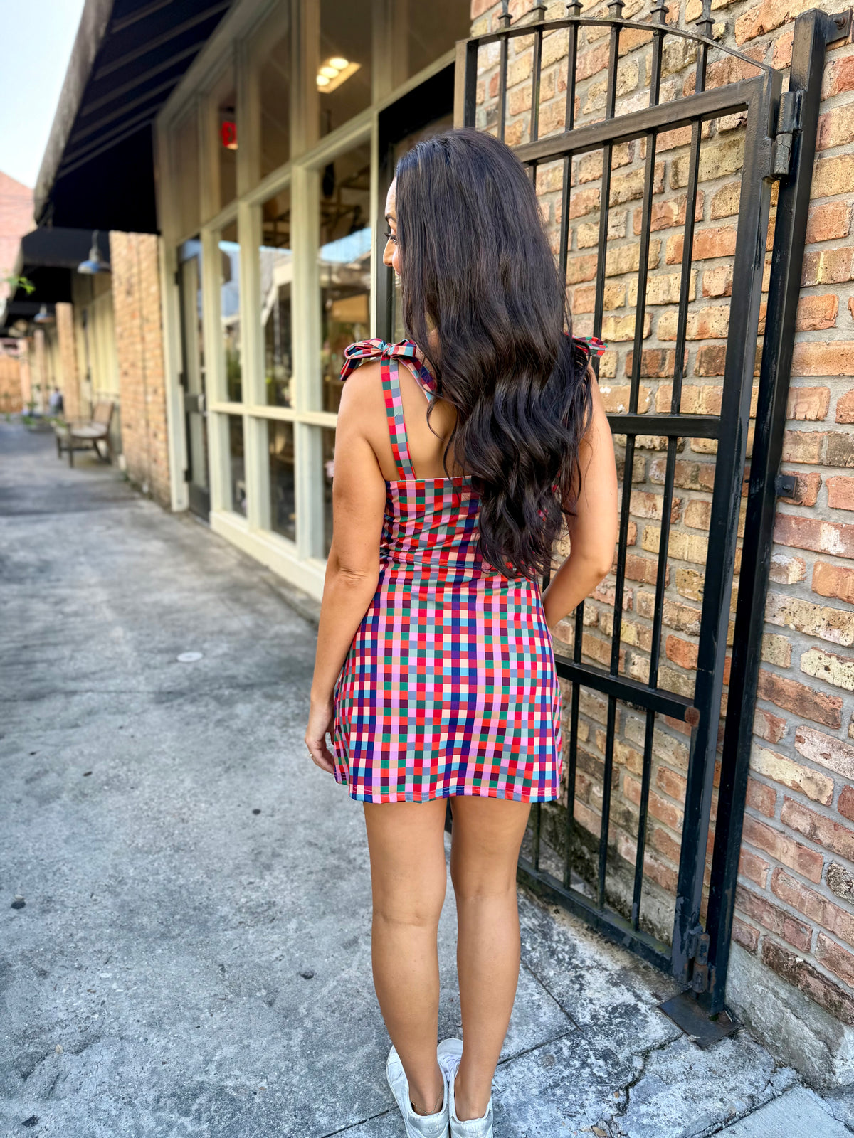 Multi Check Strap Mini Dress- Multi