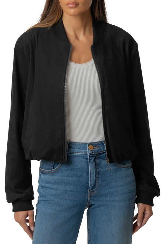 Kensie Faux Suede Bomber Jacket- Black