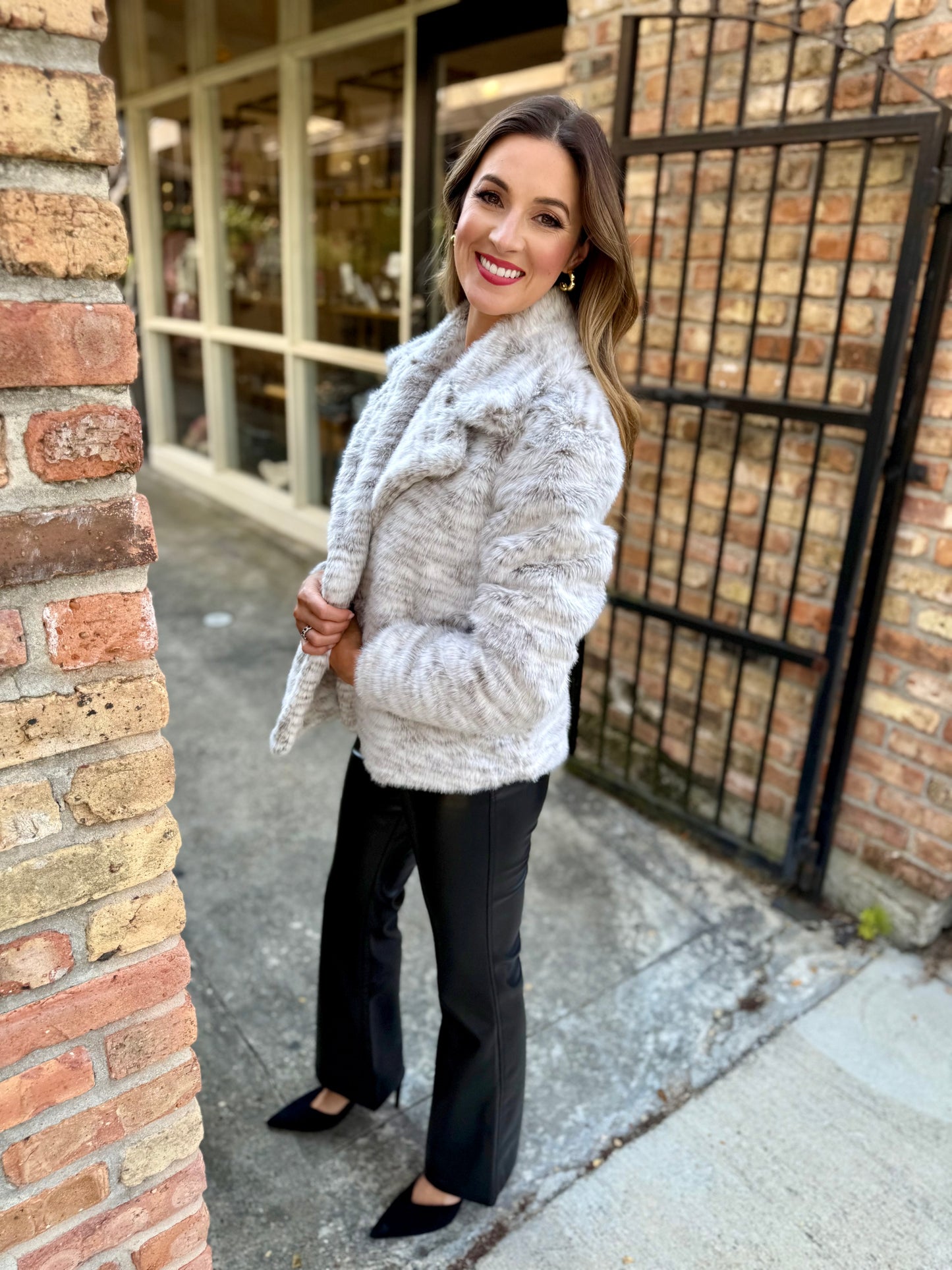 Pretty Fab Faux Fur Jacket- Ivory/Grey