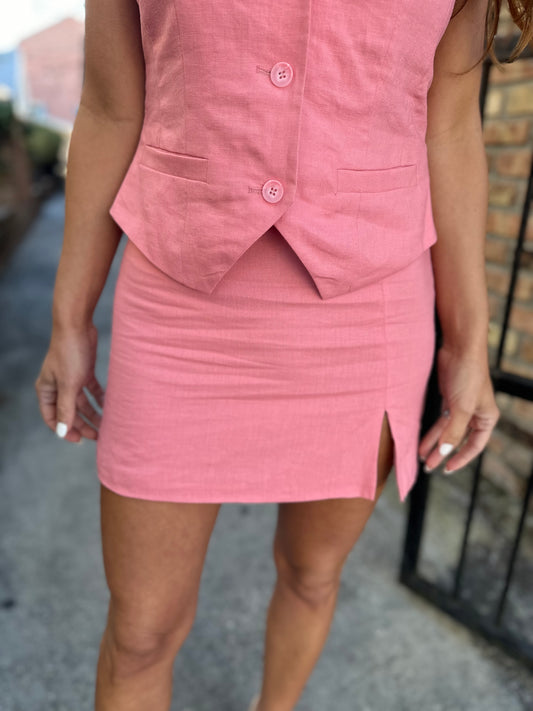 Cam Linen Blend Skirt- Peach Roma