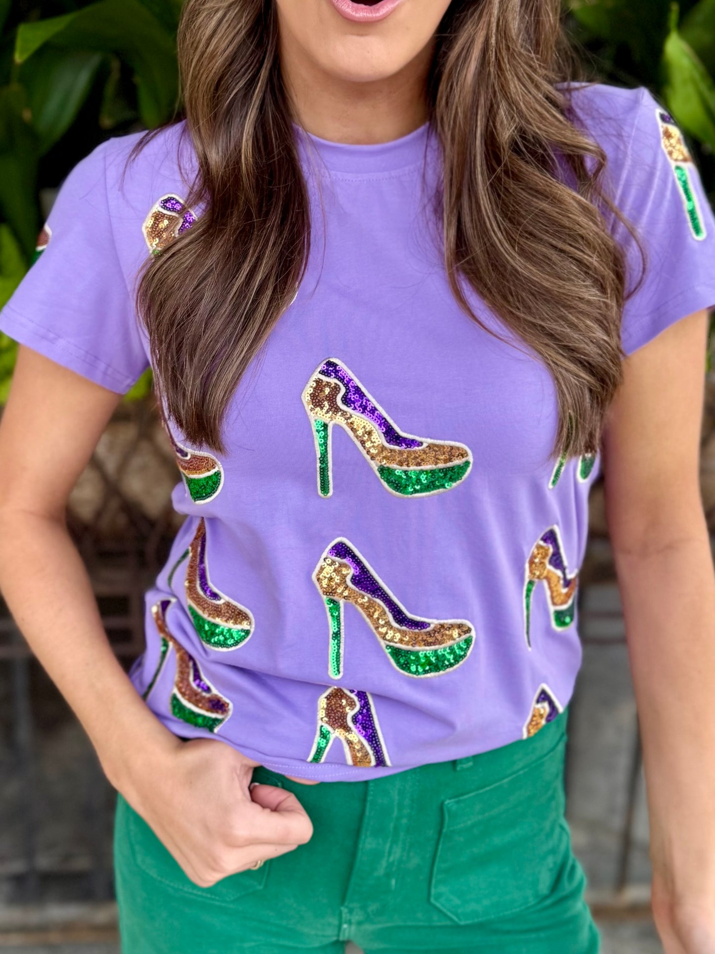 Heels Sequin Tee- Lavender
