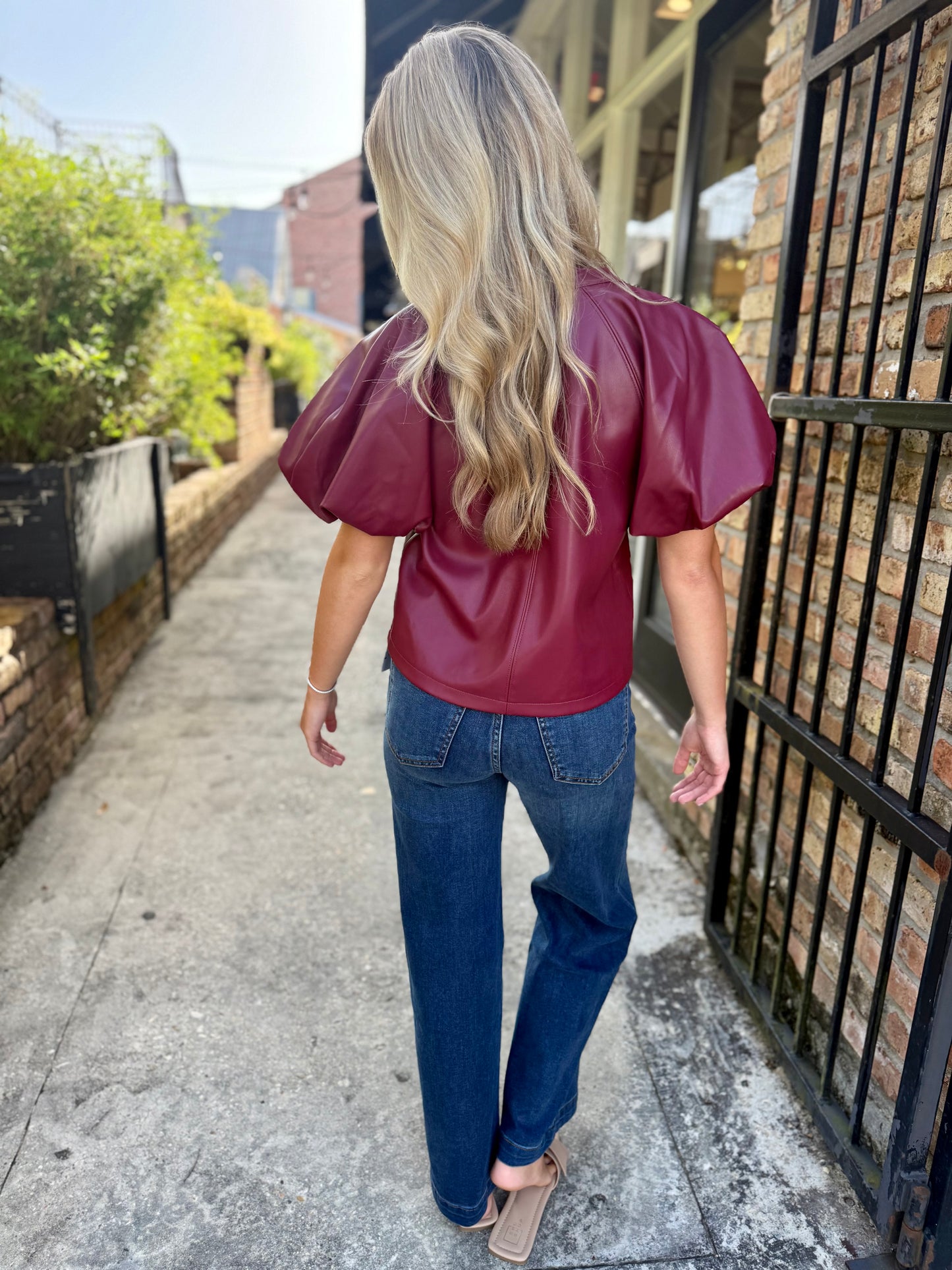 Cecila Faux Leather Top- Cordovan