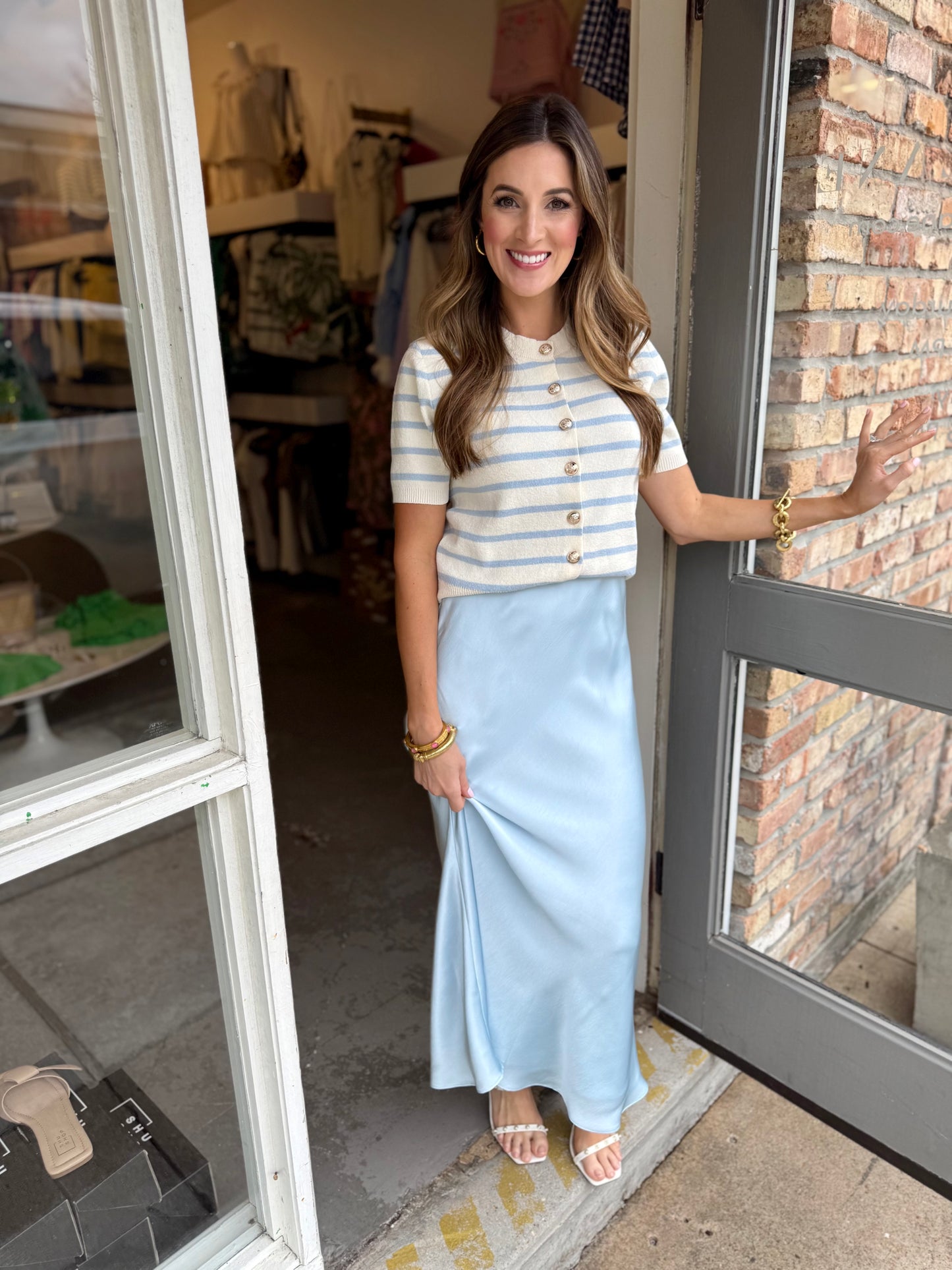 Naomi Striped Cardigan Top- Ice Blue
