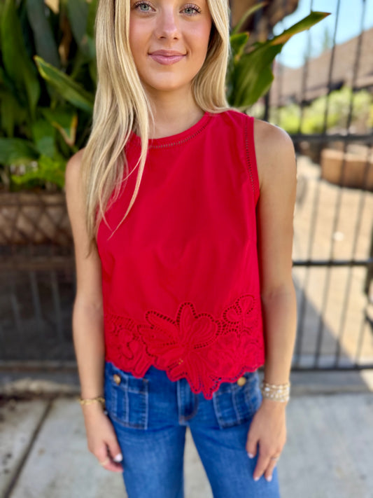 Kayla Eyelet Top- Red