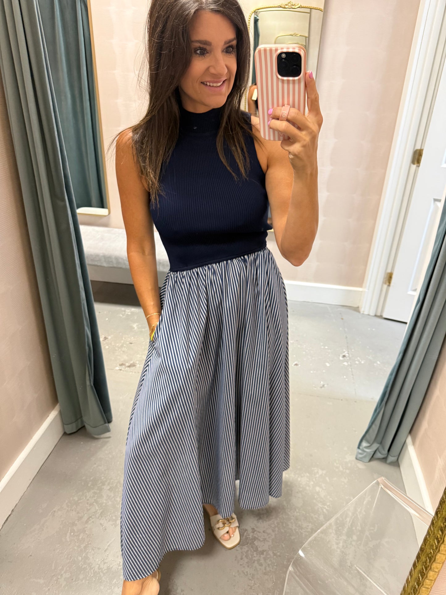 Hunter Maxi Mock Neck- Navy/White Stripe