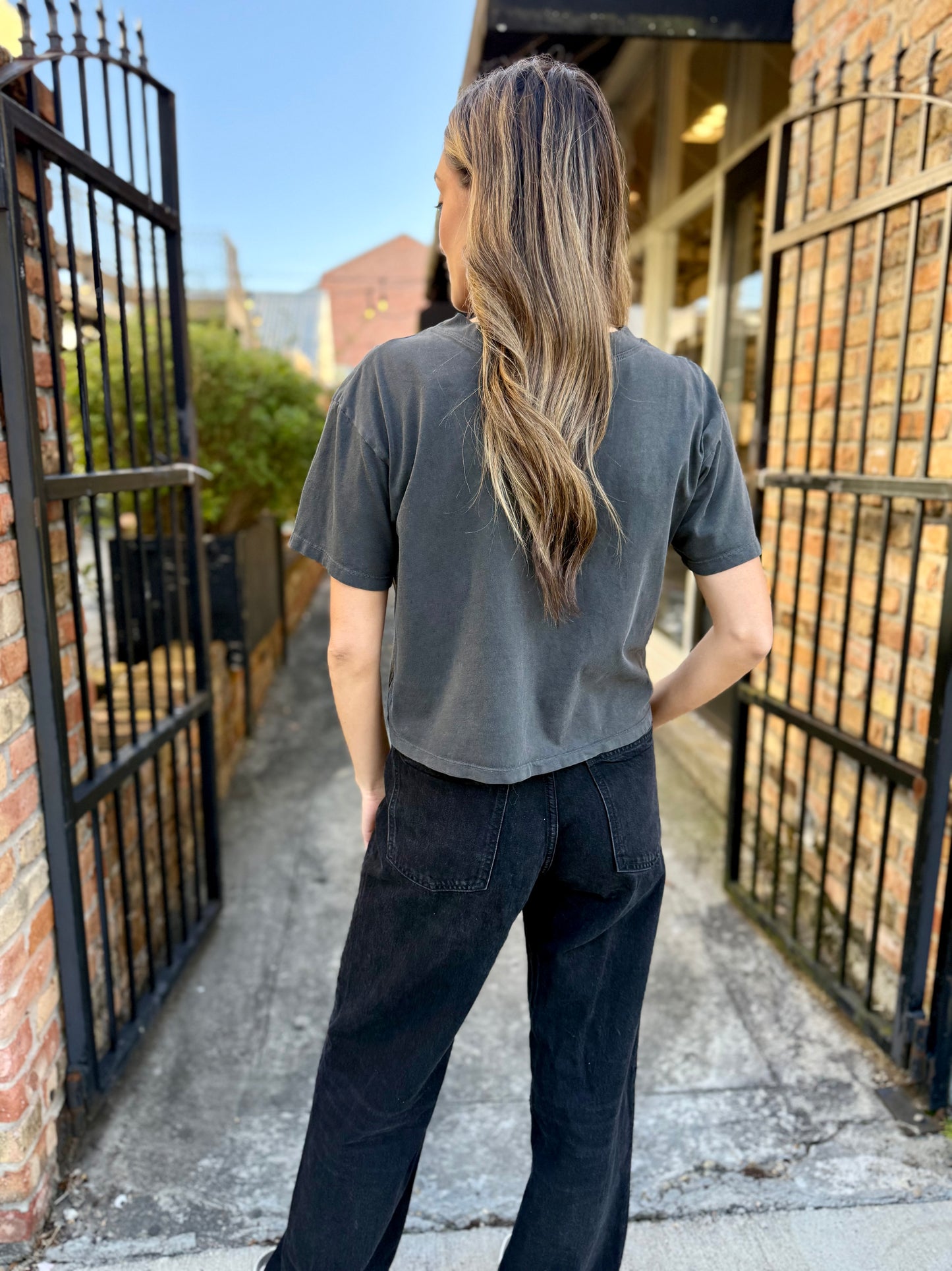 Shaker Wide Crop Tee- Vintage Black