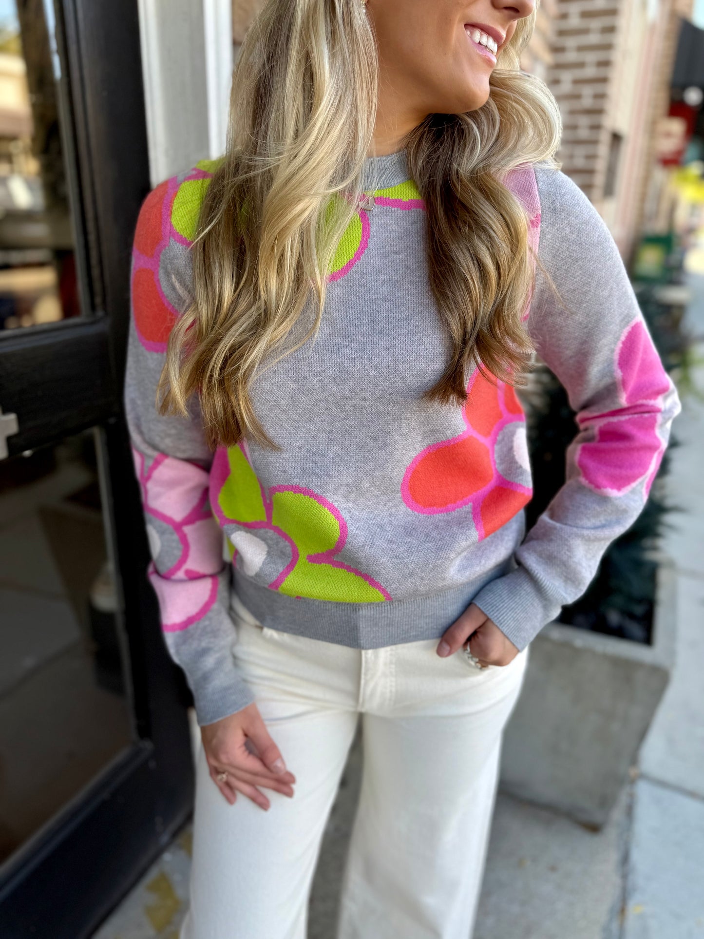 Wiggins Floral Sweater- Grey