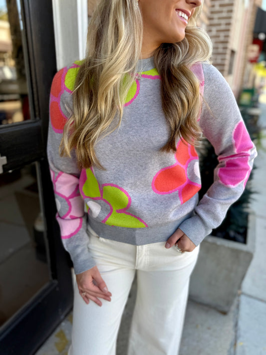 Wiggins Floral Sweater- Grey