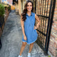 Single Pocket Moon Mini Dress- Washed Denim