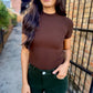Playa SS Knit Sweater Top- Dk Chocolate