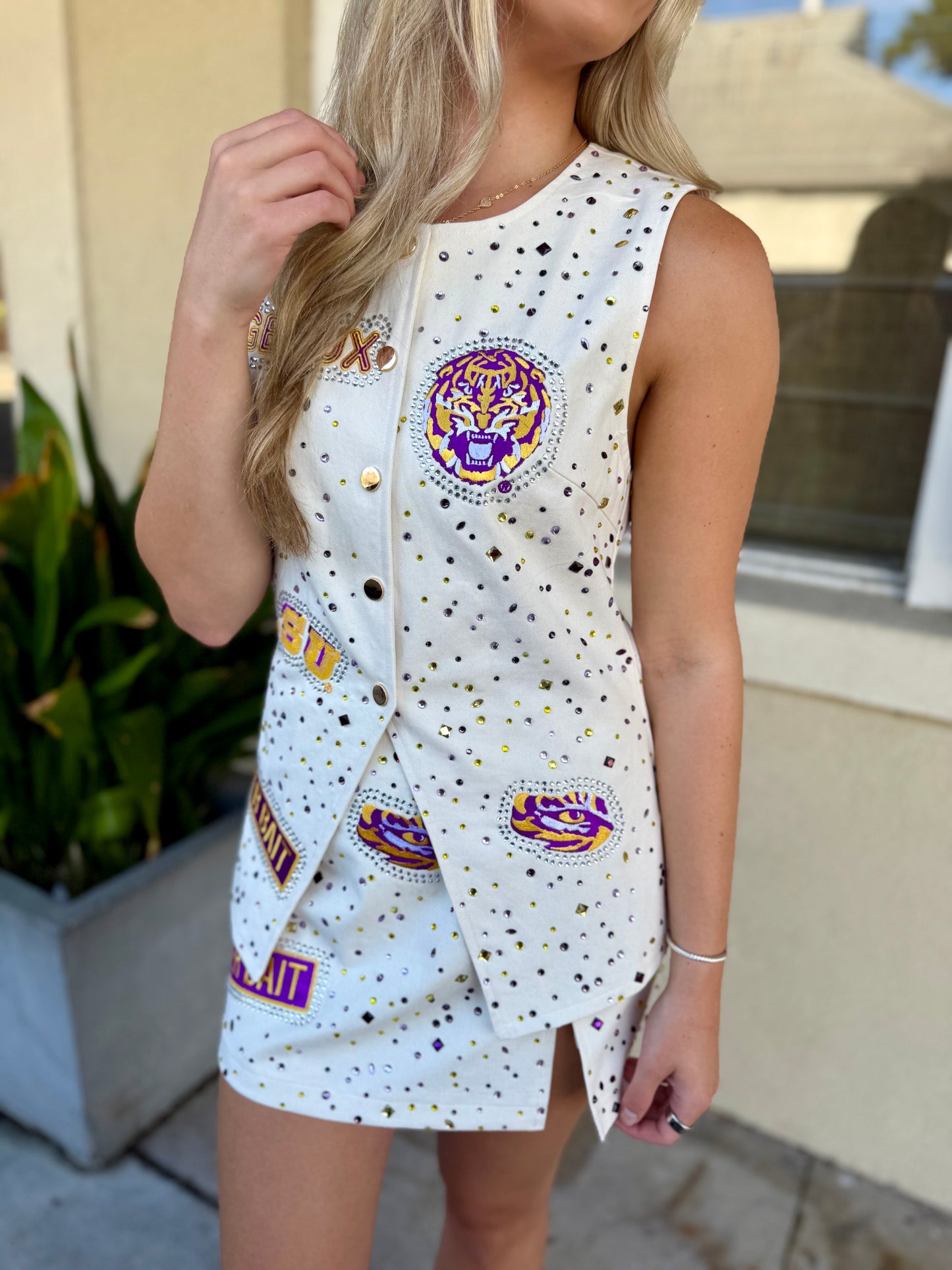 Queen LSU Scattered Logo Rhinestone Vest
