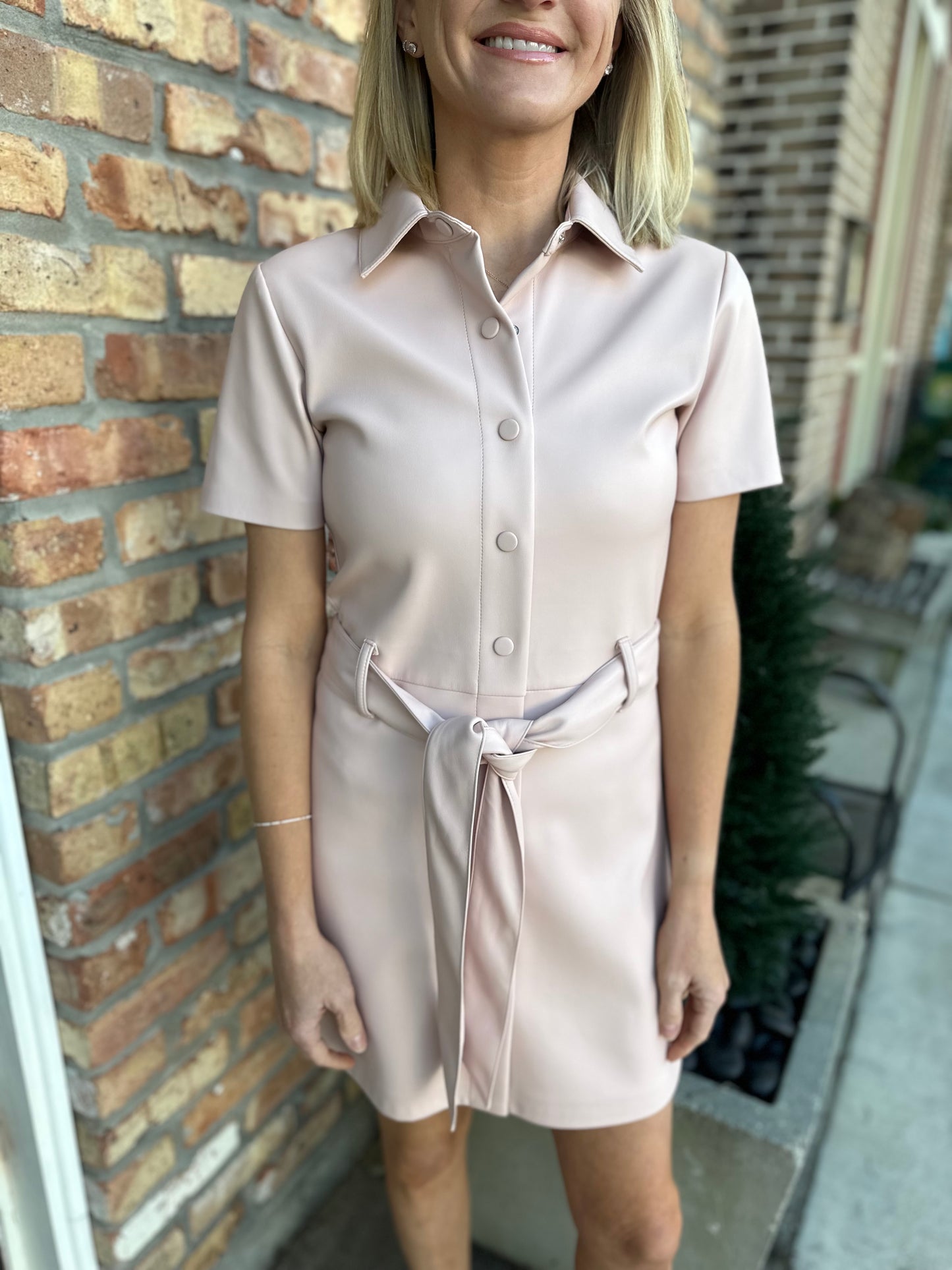 Jolene Button Up Leather Dress- Rose Taupe