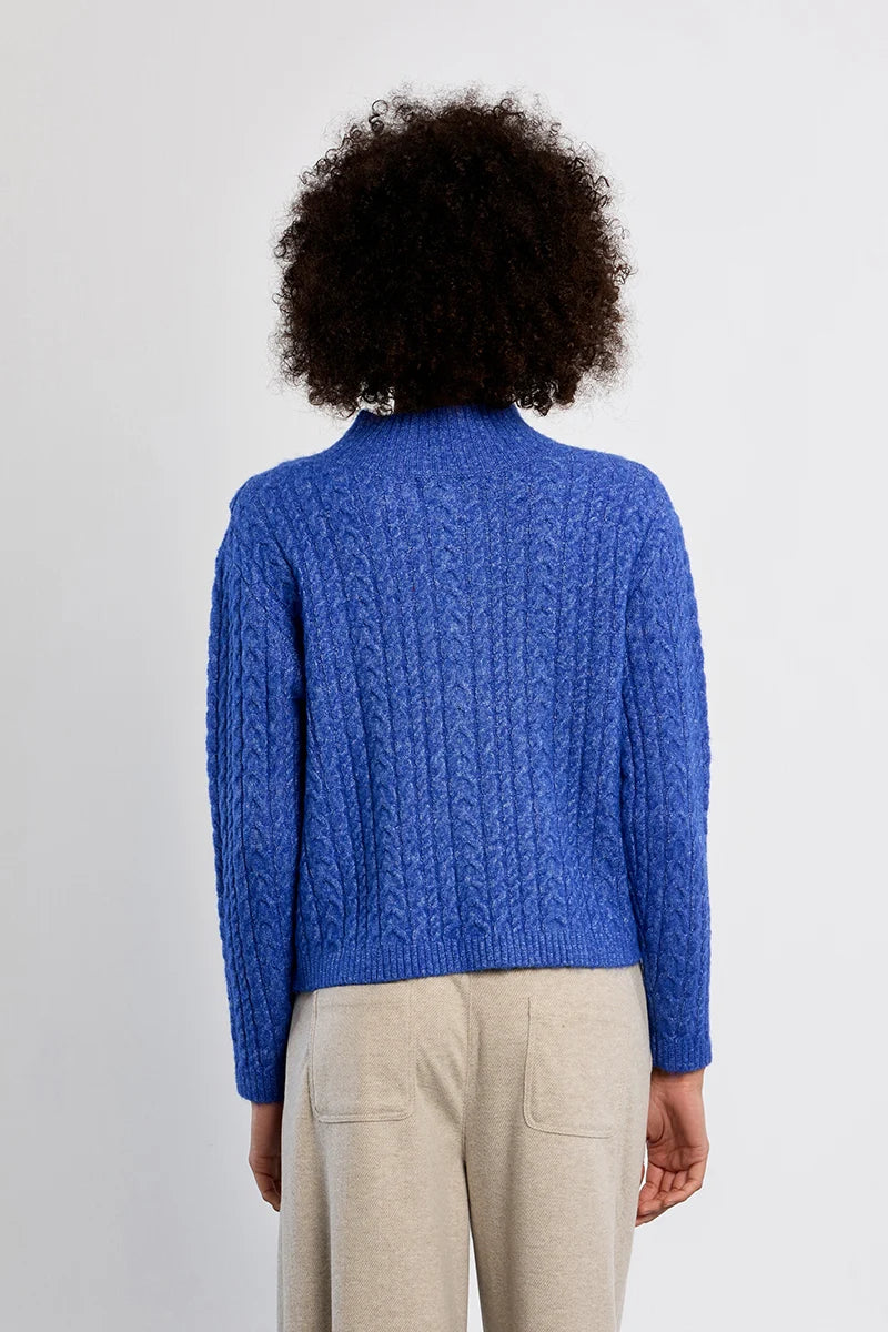 Asymmetrical Cable Sweater- Royal Blue