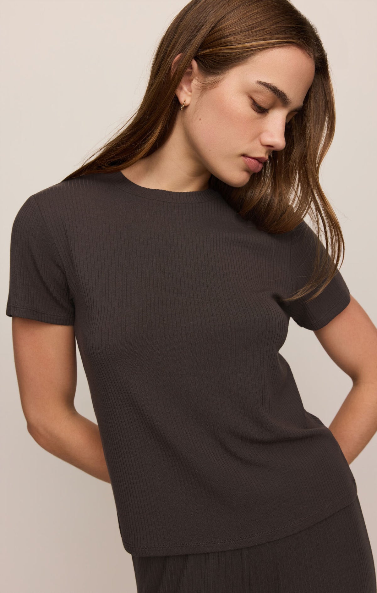 Z Supply Just Right Rib Tee- Cocoa Bean