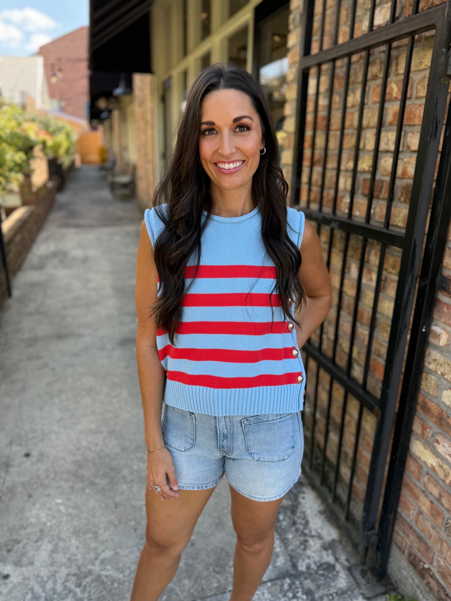 Saylor Sweater Vest Top- Blue