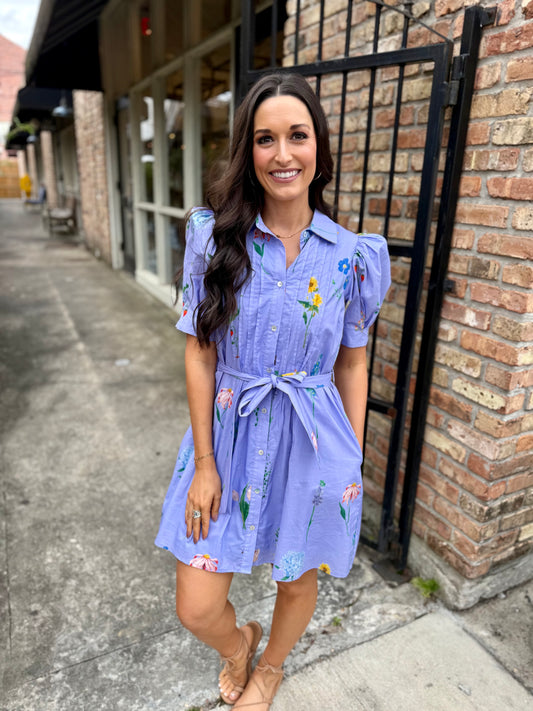 Garden Party Floral Dress- Periwinkle