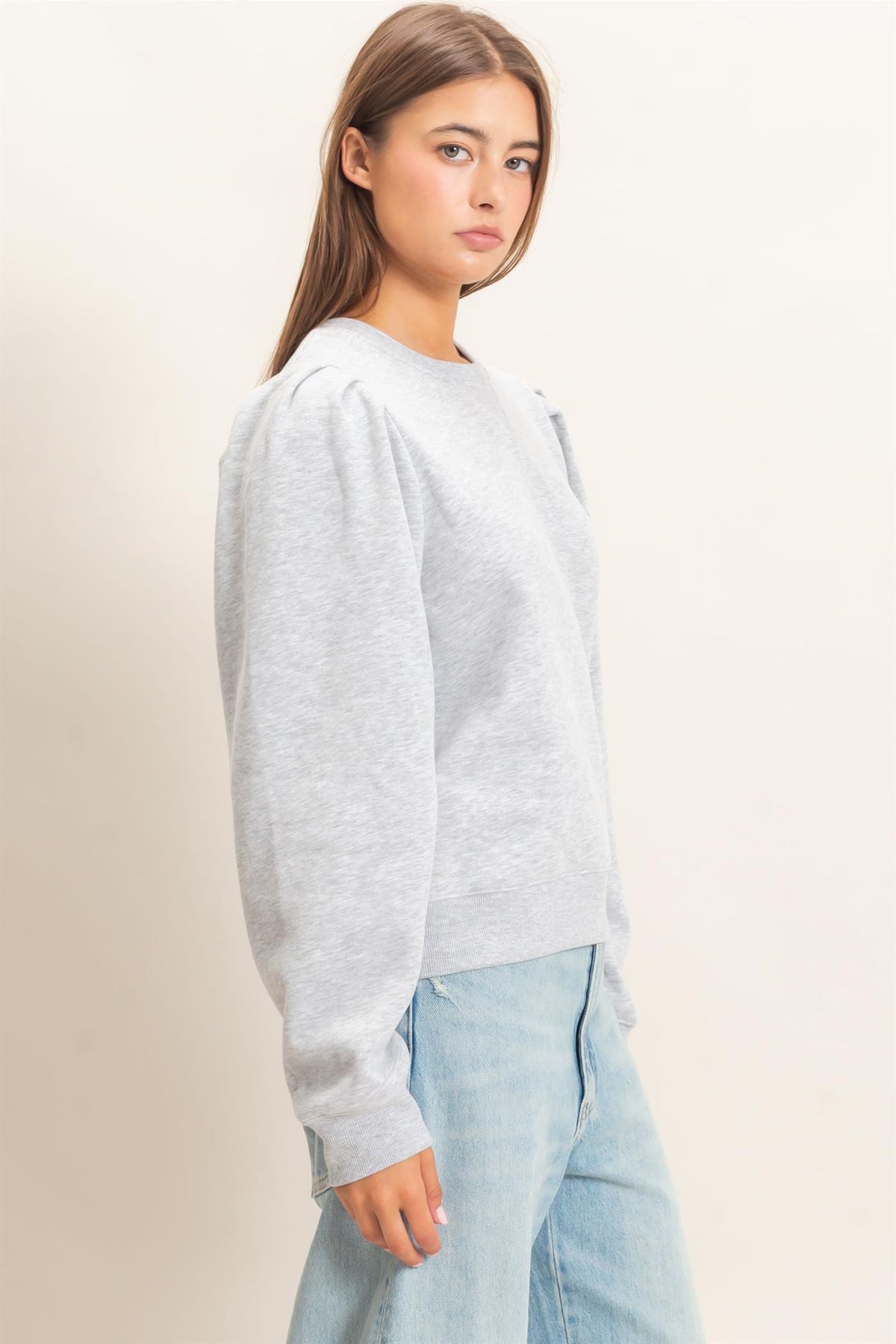 Presley Puff Sleeve Sweatshirt- Heather Gray