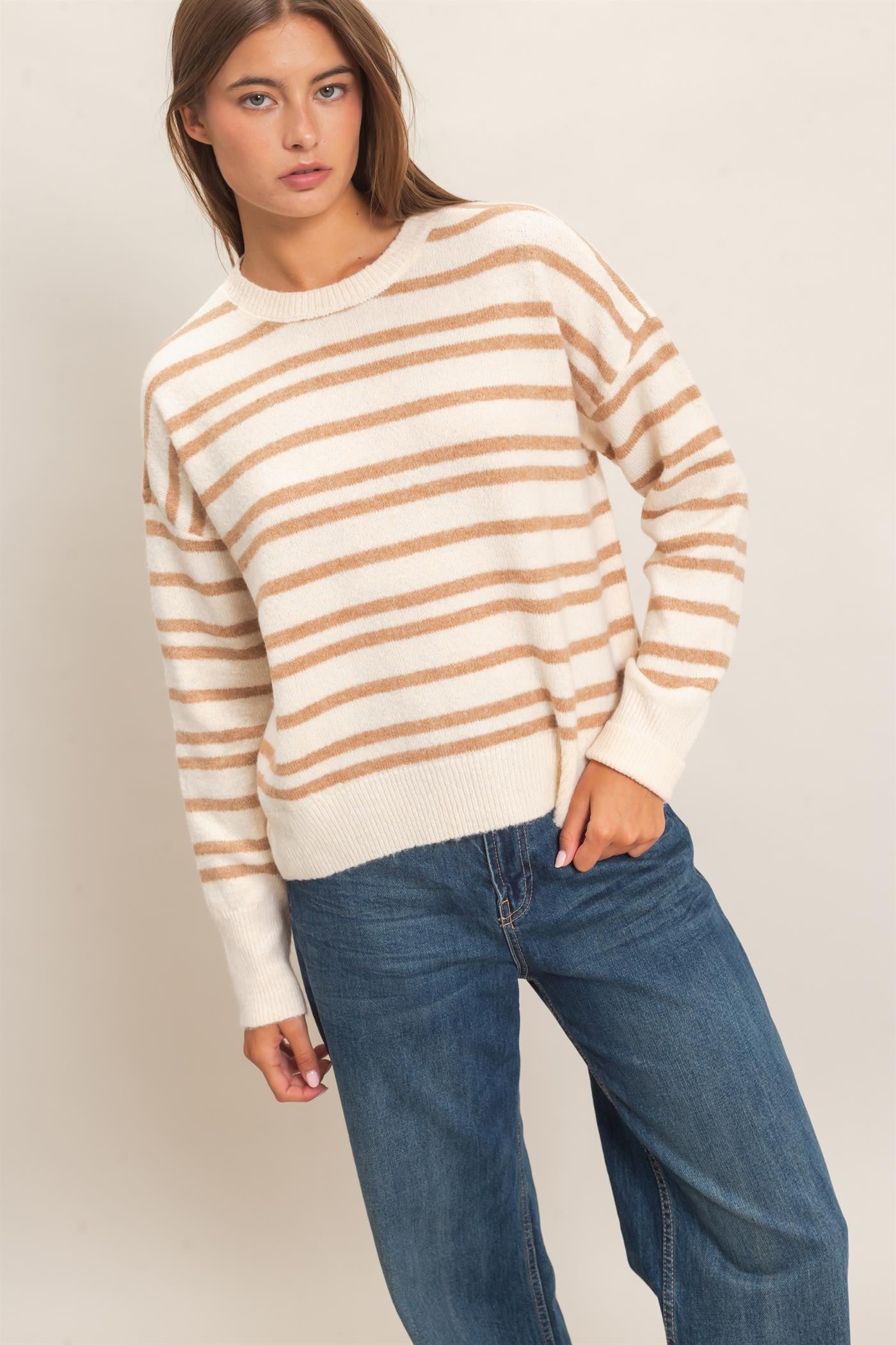 Devin Striped Sweater- Taupe