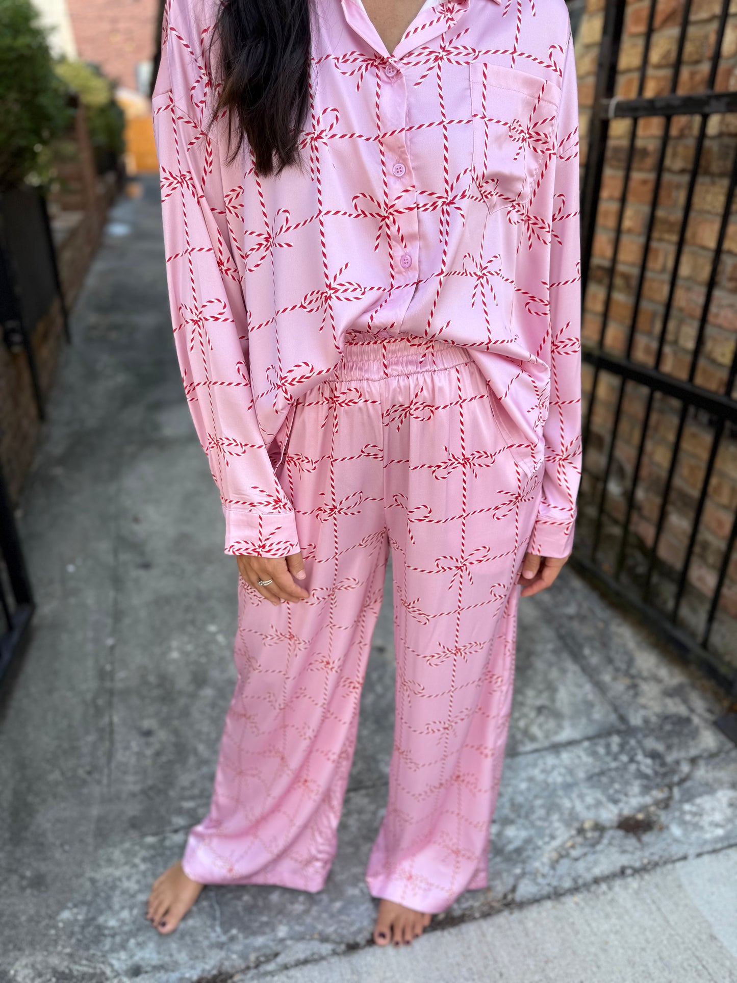 Christmas Bow Pajama SET- Pink/Red