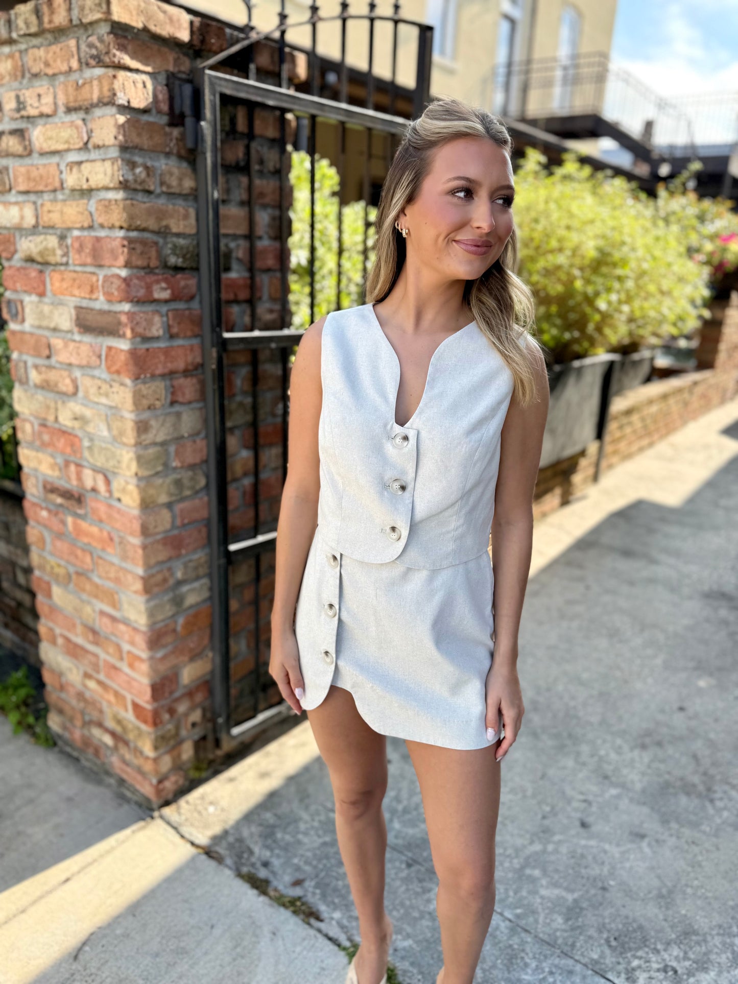 Wavy Cutout Mini Skort- Linen