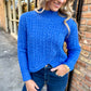 Asymmetrical Cable Sweater- Royal Blue
