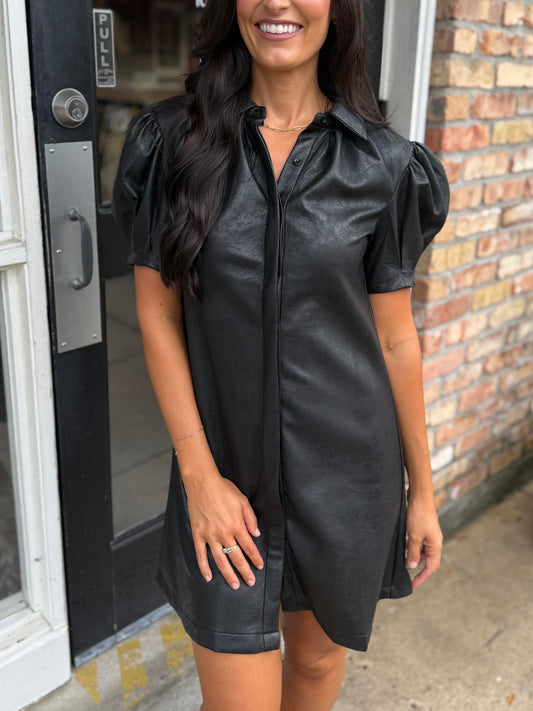 Vivienne Faux Leather Dress- Black