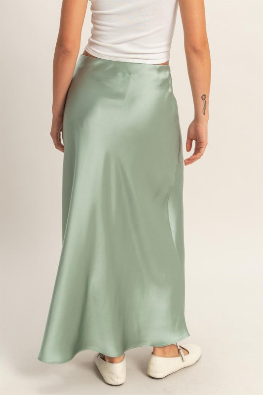 Deano Satin Maxi Skirt- Sage Green