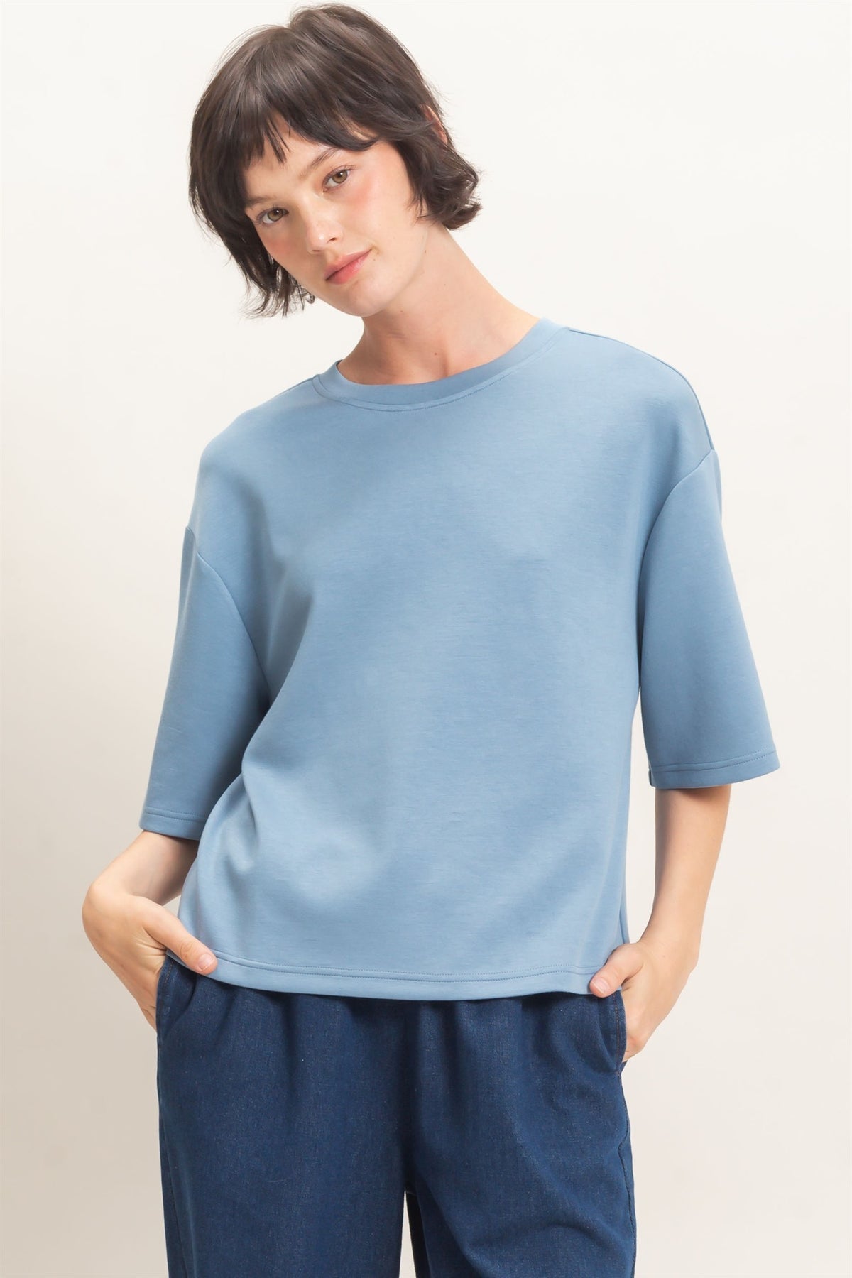 Dalton Loose Fit Top- Dusty Blue
