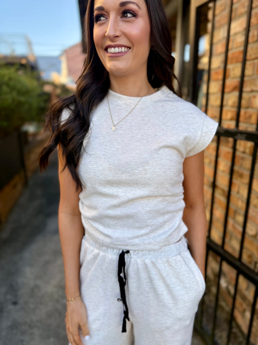 Metro Ruched Knit Top- Oatmeal