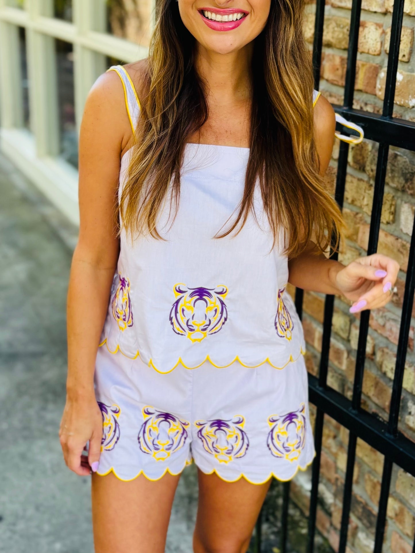 Tiger Embroidered Set- Lav/Yellow