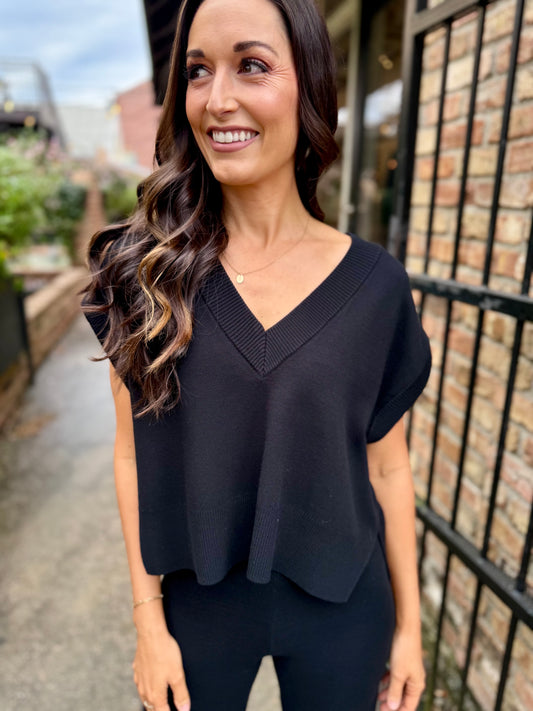 Stacey Knit Vest Top- Black
