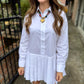 Ava Button Down Shirt Dress- White