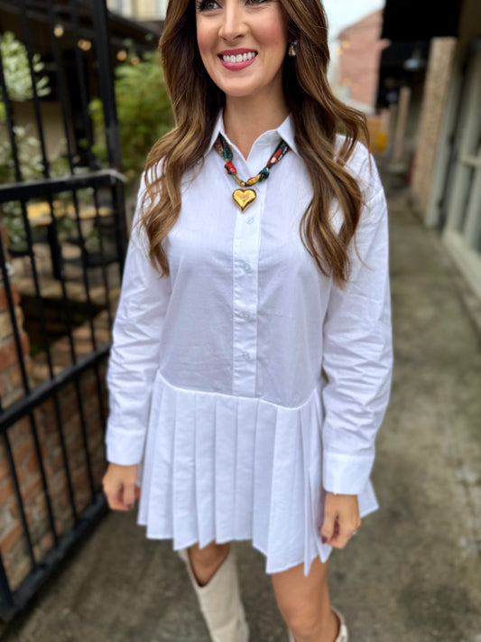 Ava Button Down Shirt Dress- White