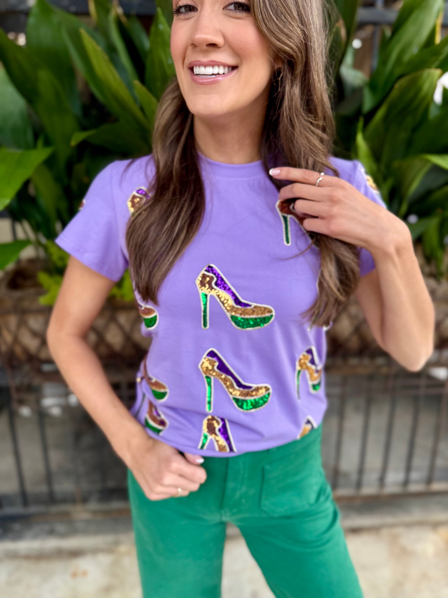 Heels Sequin Tee- Lavender