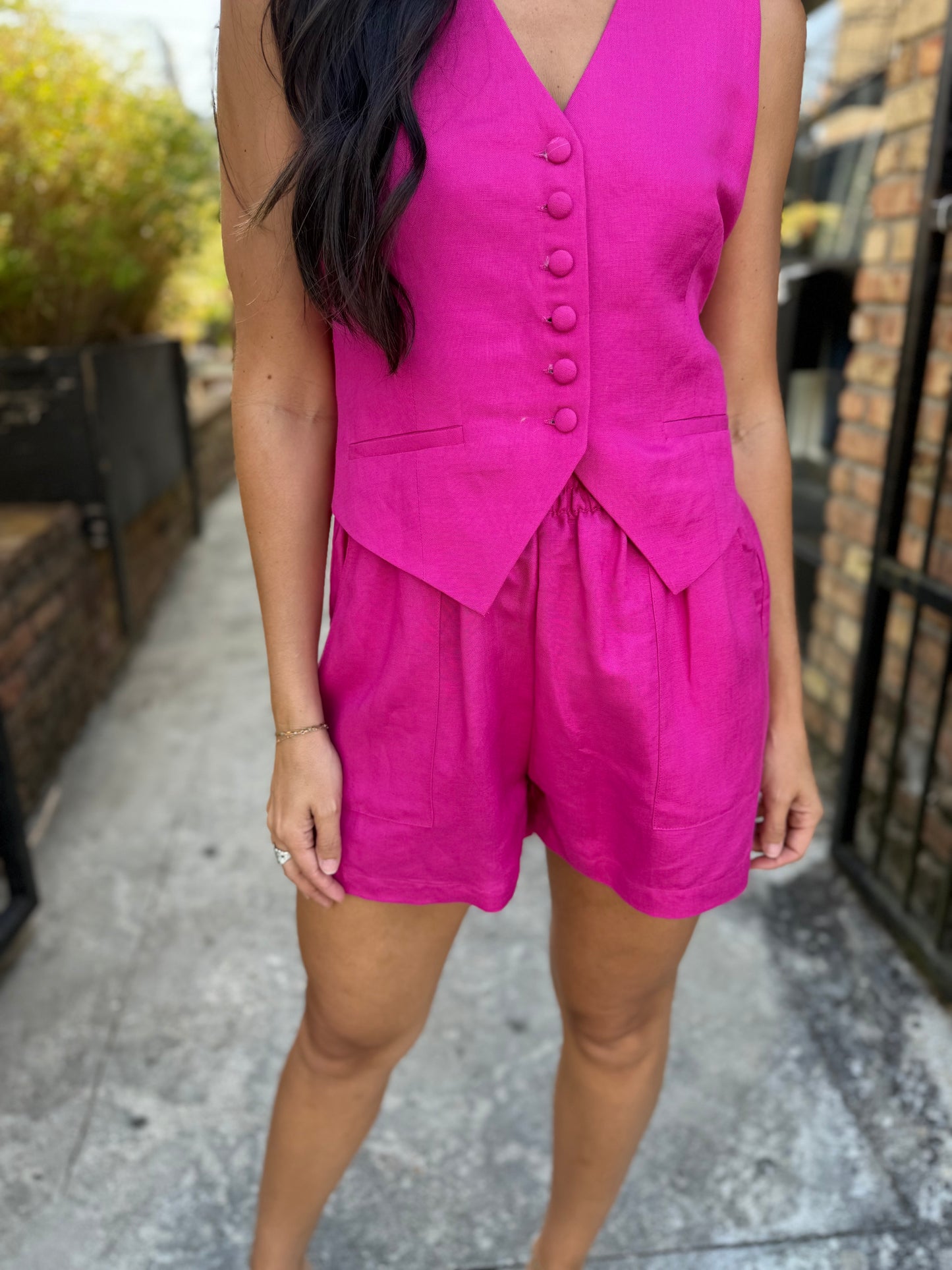 Roy Linen Halter Vest- Fuchsia
