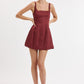 Louis Linen Square Neck Mini Dress- Brandy Brown